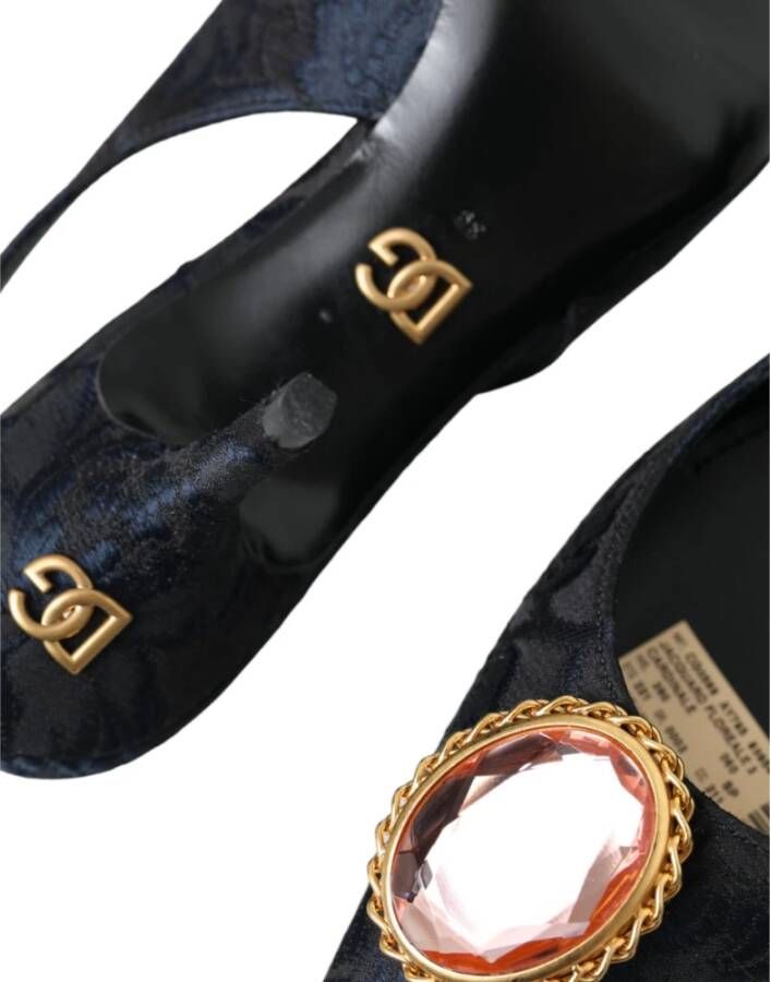 Dolce & Gabbana Blauwe Jacquard Kristal Slingback Hakken Blue Dames