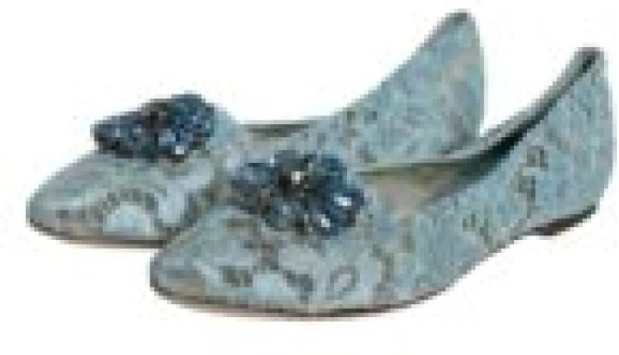 Dolce & Gabbana Blauwe Kant Kristal Ballet Flats Loafers Schoenen Blue Dames