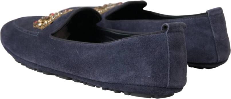 Dolce & Gabbana Blauwe Leren Crystal Crown Loafers Schoenen Blue Heren