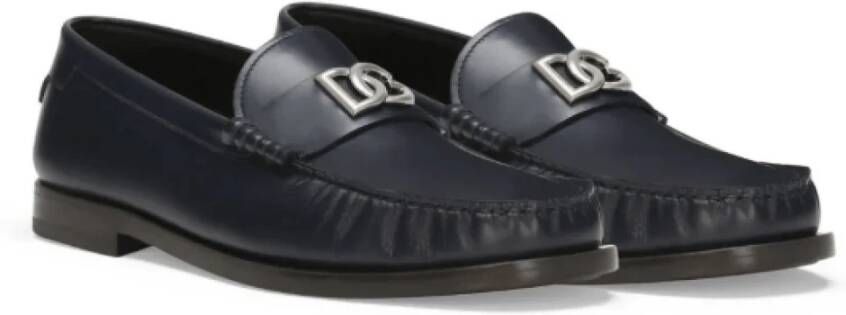 Dolce & Gabbana Blauwe Leren Loafers met Logo Plaque Blue Heren