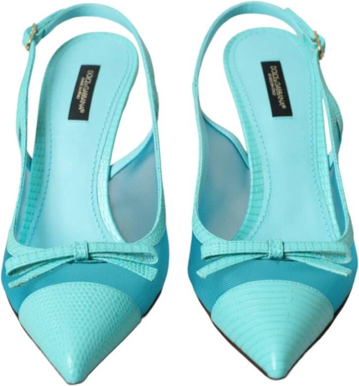 Dolce & Gabbana Blauwe Leren Mesh Slingback Hakken Blue Dames