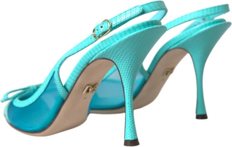 Dolce & Gabbana Blauwe Leren Mesh Slingback Hakken Blue Dames