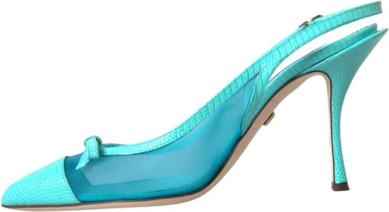 Dolce & Gabbana Blauwe Leren Mesh Slingback Hakken Blue Dames