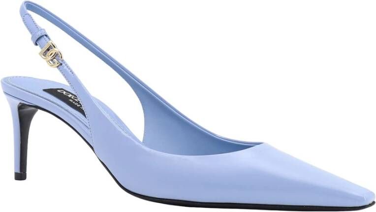 Dolce & Gabbana Blauwe Leren Pumps Vierkante Neus Stiletto Blue Dames