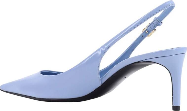 Dolce & Gabbana Blauwe Leren Pumps Vierkante Neus Stiletto Blue Dames