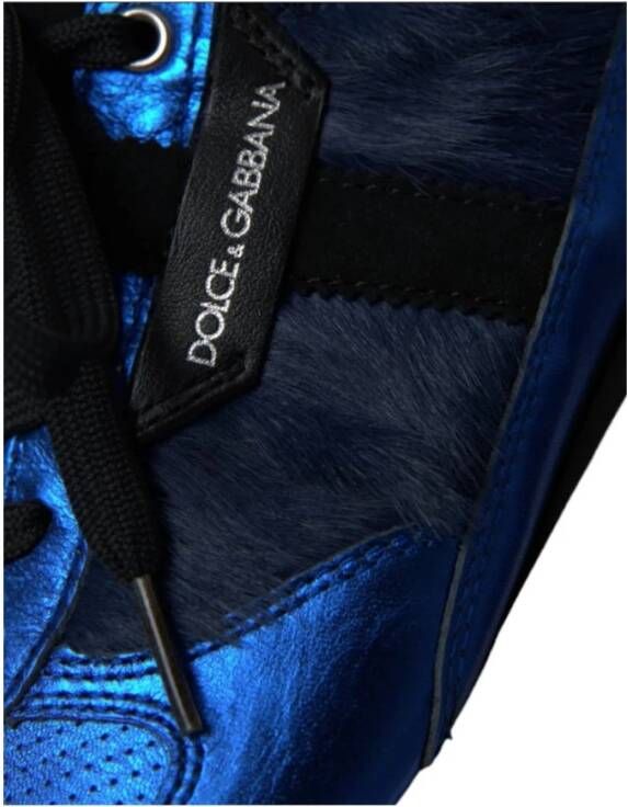 Dolce & Gabbana Blauwe Leren Sneakers met Faux Fur Blue Heren