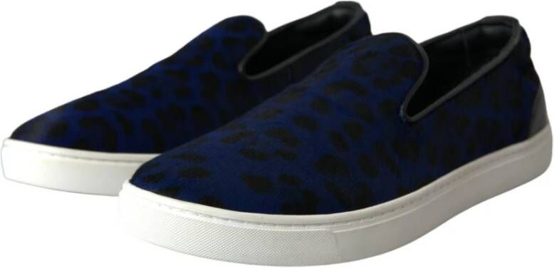 Dolce & Gabbana Blauwe Luipaardprint Loafers Sneakers Blue Heren