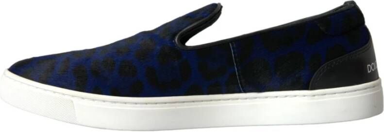 Dolce & Gabbana Blauwe Luipaardprint Loafers Sneakers Blue Heren