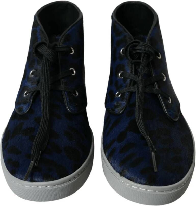 Dolce & Gabbana Blauwe Luipaardprint Mid-Top Sneakers Blue Heren