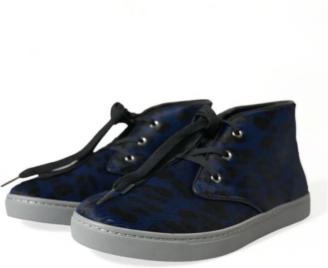 Dolce & Gabbana Blauwe Luipaardprint Mid-Top Sneakers Blue Heren