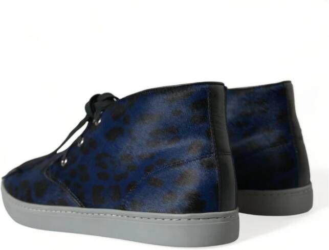 Dolce & Gabbana Blauwe Luipaardprint Mid-Top Sneakers Blue Heren