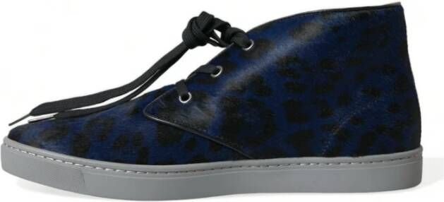 Dolce & Gabbana Blauwe Luipaardprint Mid-Top Sneakers Blue Heren