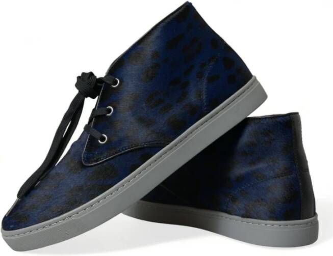 Dolce & Gabbana Blauwe Luipaardprint Mid-Top Sneakers Blue Heren