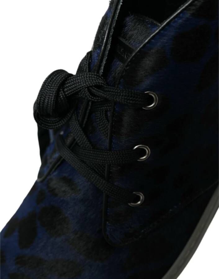 Dolce & Gabbana Blauwe Luipaardprint Mid-Top Sneakers Blue Heren