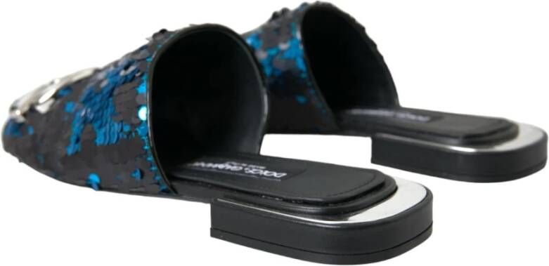 Dolce & Gabbana Blauwe Paillet Logo Slides Sandalen Blue Dames