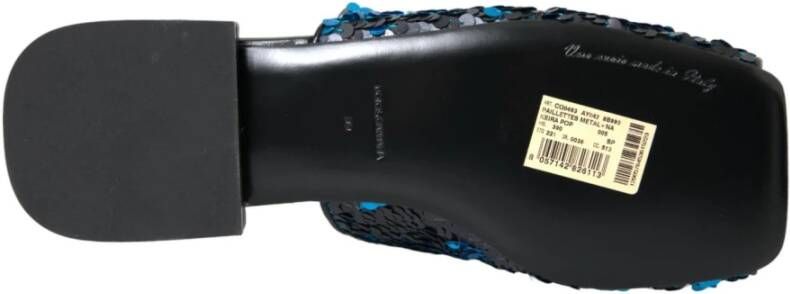 Dolce & Gabbana Blauwe Sequin Platte Sandalen voor Vrouwen Black Dames