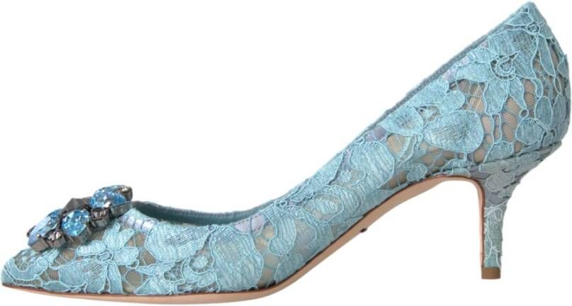 Dolce & Gabbana Blauwe Taormina Kant Kristal Hak Pumps Blue Dames