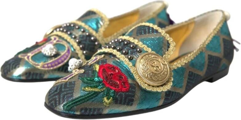 Dolce & Gabbana Bloemen Brokaat Ballerina's Blauw Blue Dames