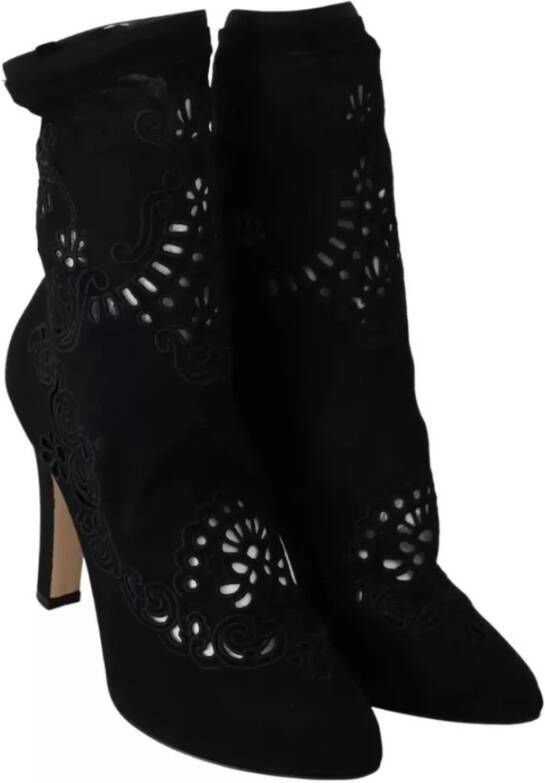 Dolce & Gabbana Bloemen Kant Uitgesneden Pumps Laarzen Black Dames