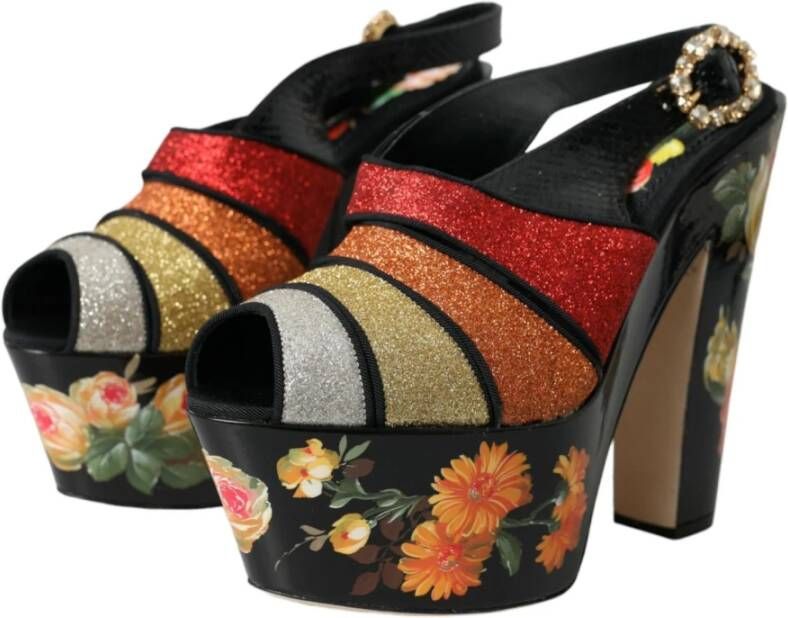 Dolce & Gabbana Bloemen kristalplateau sandalen Multicolor Dames