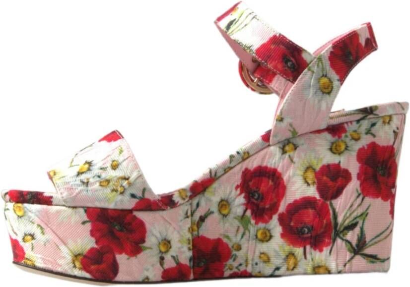 Dolce & Gabbana Bloemen sleehak sandalen met enkelband Multicolor Dames