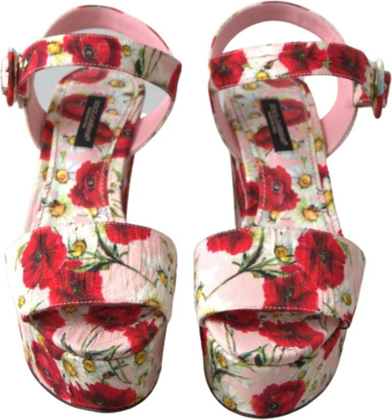 Dolce & Gabbana Bloemen sleehak sandalen met enkelband Multicolor Dames