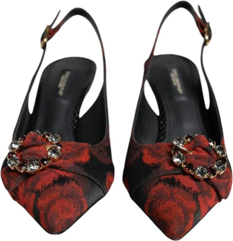 Dolce & Gabbana Bloemen Slingback Pumps Zwart Kristal Hak Multicolor Dames