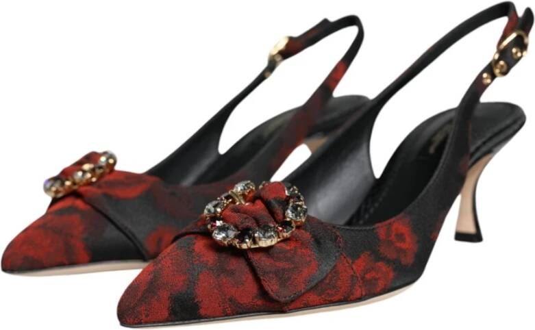 Dolce & Gabbana Bloemen Slingback Pumps Zwart Kristal Hak Multicolor Dames