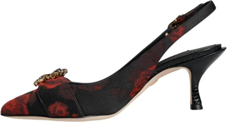 Dolce & Gabbana Bloemen Slingback Pumps Zwart Kristal Hak Multicolor Dames