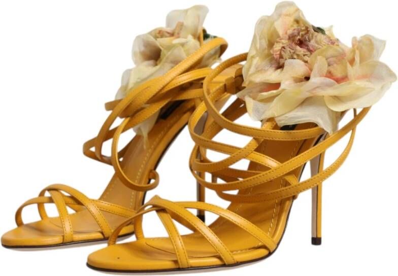 Dolce & Gabbana Bloemen Stiletto Hak Leren Sandalen Orange Dames