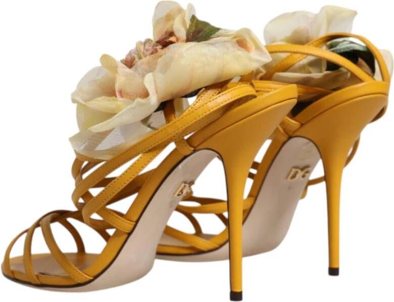 Dolce & Gabbana Bloemen Stiletto Hak Leren Sandalen Orange Dames