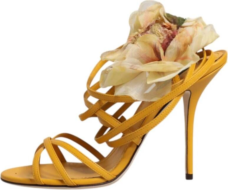 Dolce & Gabbana Bloemen Stiletto Hak Leren Sandalen Orange Dames