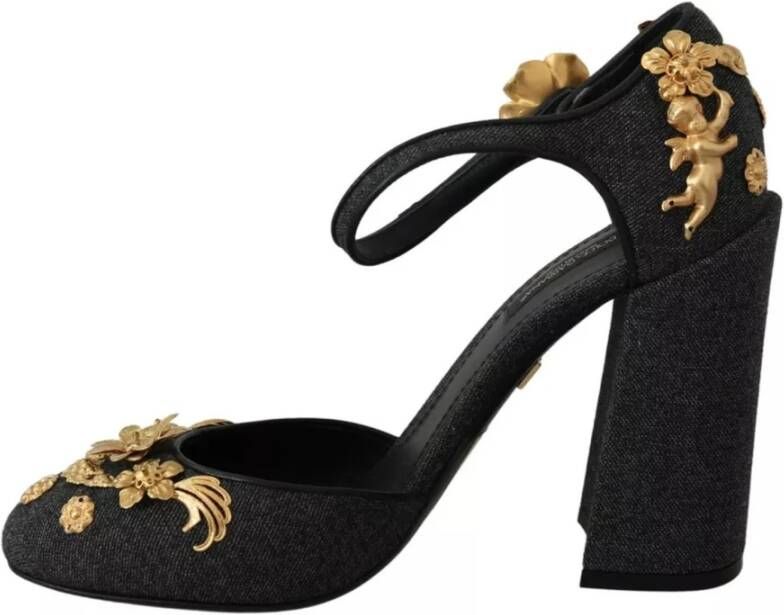 Dolce & Gabbana Bloemenengel Enkelband Schoenen Black Dames