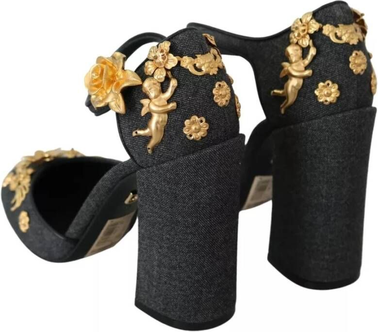 Dolce & Gabbana Bloemenengel Enkelband Schoenen Black Dames