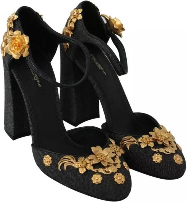 Dolce & Gabbana Bloemenengel Enkelband Schoenen Black Dames