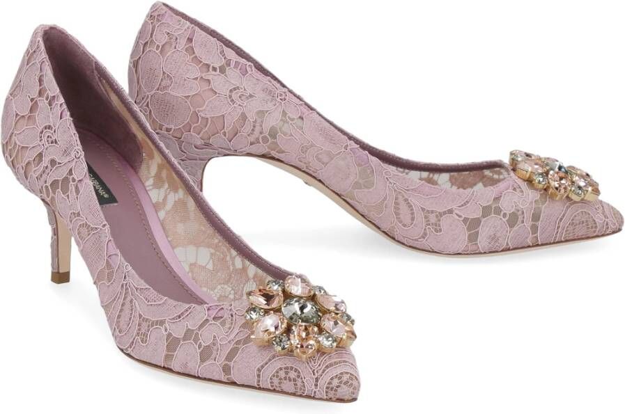 Dolce & Gabbana Bloemenkanten Pumps met Strass Purple Dames