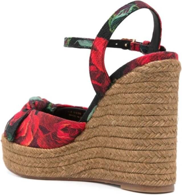 Dolce & Gabbana Bloemenprint Sleehak Sandalen Red Dames