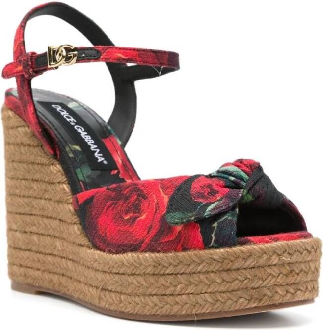 Dolce & Gabbana Bloemenprint Sleehak Sandalen Red Dames