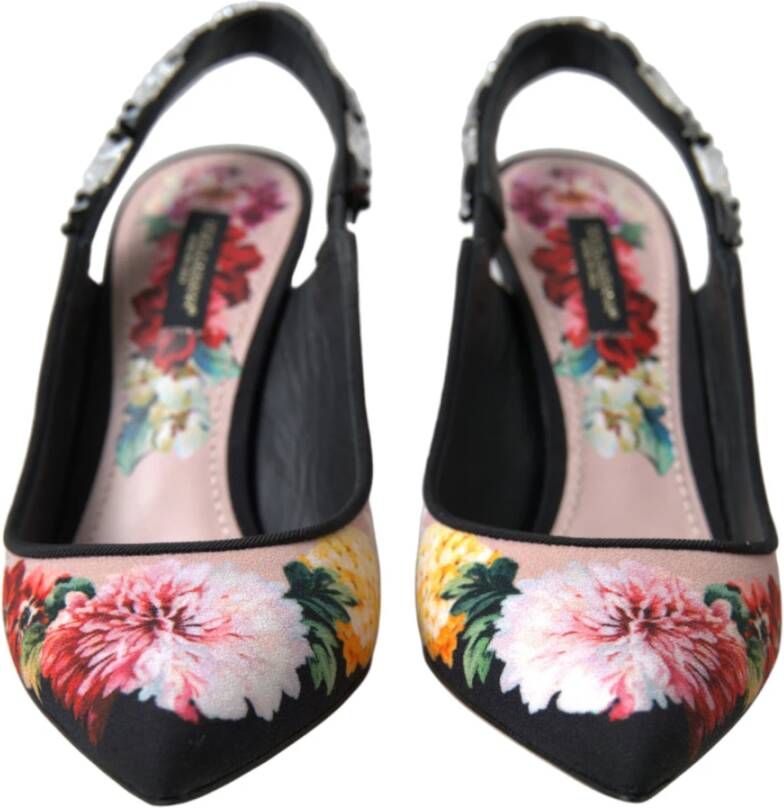 Dolce & Gabbana Bloemige Slingback Hakken met Kristaldetails Multicolor Dames