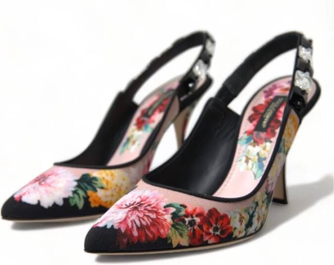 Dolce & Gabbana Bloemige Slingback Hakken met Kristaldetails Multicolor Dames