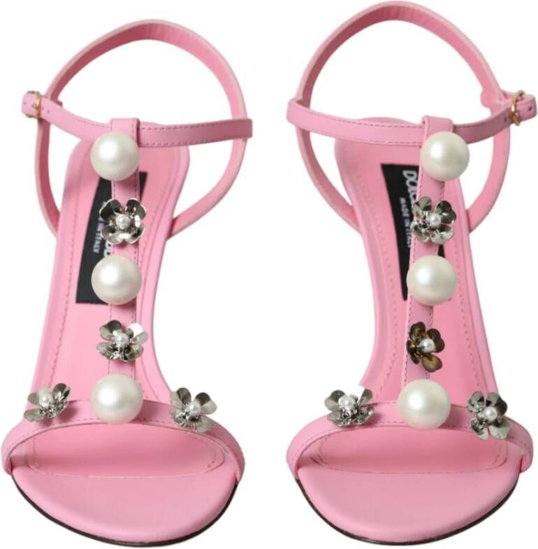 Dolce & Gabbana Bloemversierde leren sandalen Pink Dames