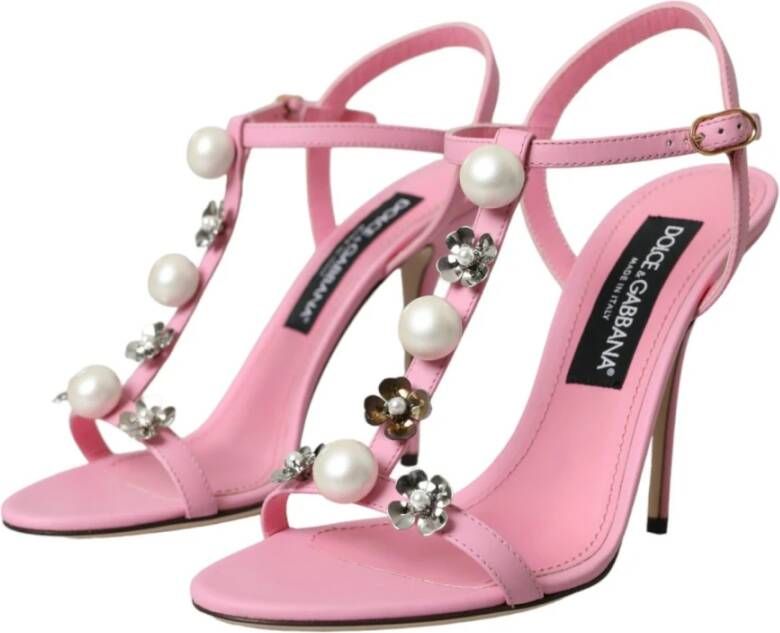 Dolce & Gabbana Bloemversierde leren sandalen Pink Dames