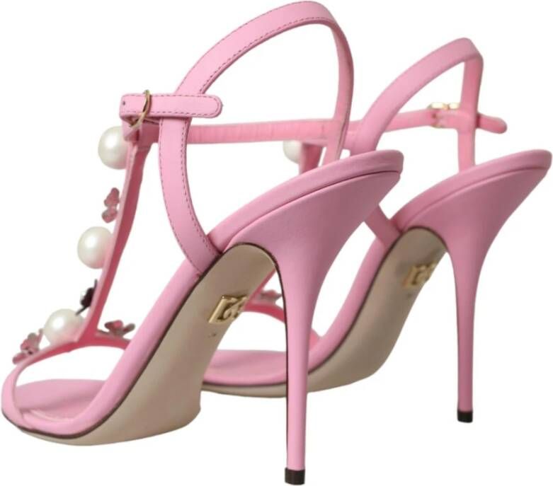 Dolce & Gabbana Bloemversierde leren sandalen Pink Dames