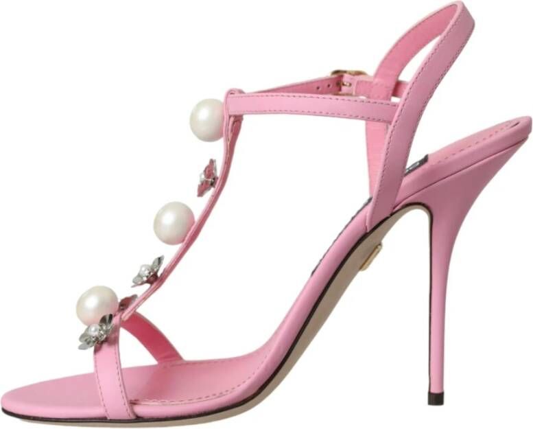 Dolce & Gabbana Bloemversierde leren sandalen Pink Dames