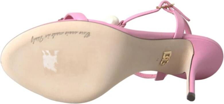 Dolce & Gabbana Bloemversierde leren sandalen Pink Dames