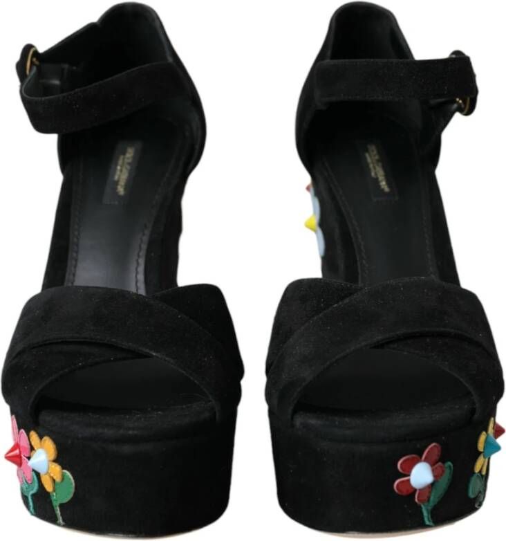 Dolce & Gabbana Bloemversierde Plateau Sandalen Black Dames