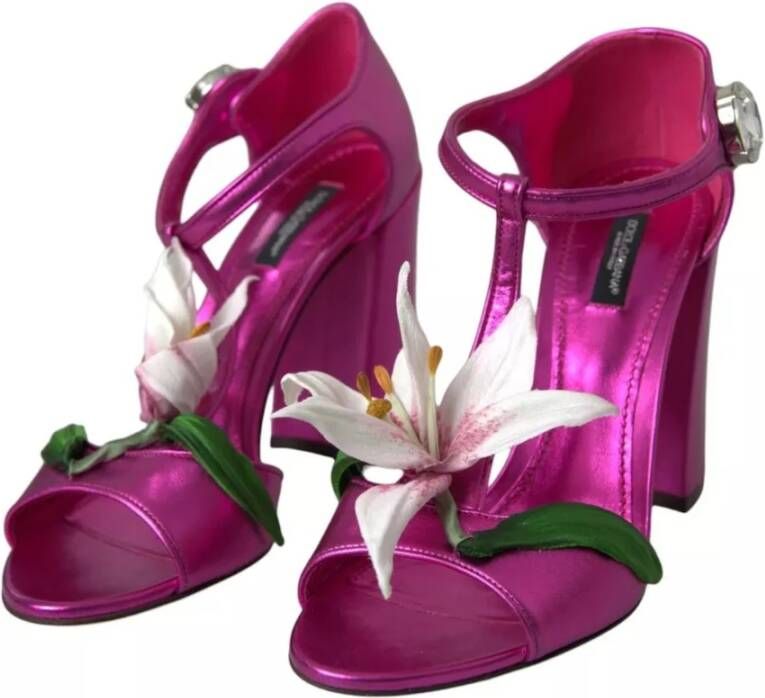 Dolce & Gabbana Blokhak Sandalen met Bloemen Pink Dames