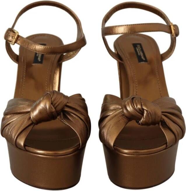 Dolce & Gabbana Bronze Leather Ankle Strap Platform Sandals Shoes Bruin Dames