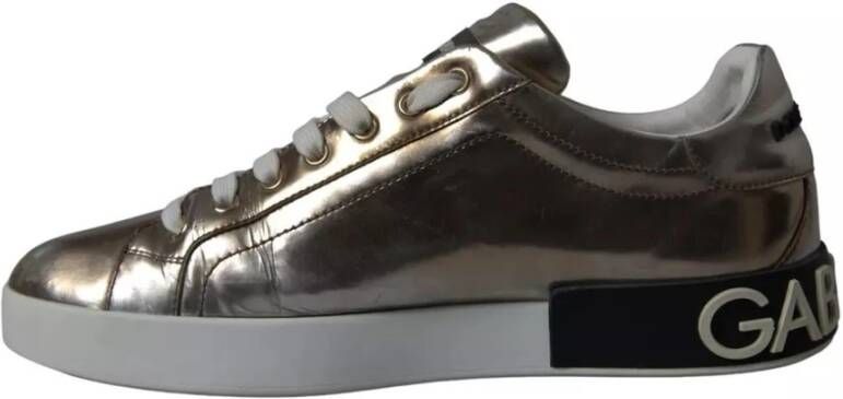 Dolce & Gabbana Bronze Metallic Logo Sneaker Schoenen Brown Heren