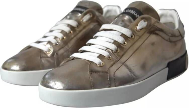 Dolce & Gabbana Bronze Metallic Logo Sneaker Schoenen Brown Heren